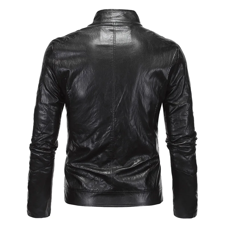 Новая Ретро Мужская мотоциклетная куртка из искусственной кожи со стоячим воротником, тонкая Легкая классическая мотоциклетная куртка в стиле панк