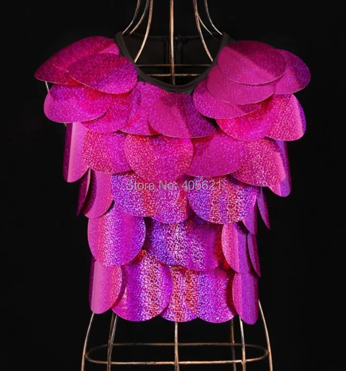 

20pcs/lot Modern Dance Laser Sequins Dazzling 7-color Dew Navel Vests Party Dancer Costumes Hip-Hop Jazz Nightclubs Stage Wear
