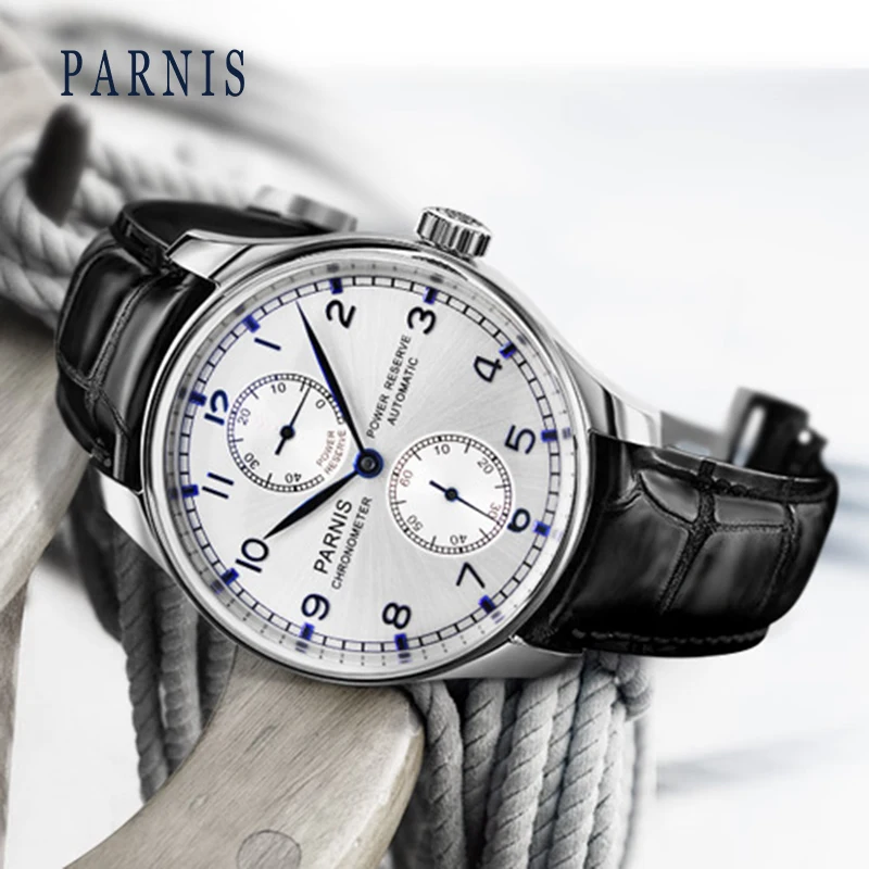 

43mm Parnis Automatic Watch Power Reserve Luxury Brand Genuine Leather Classic Men Watch