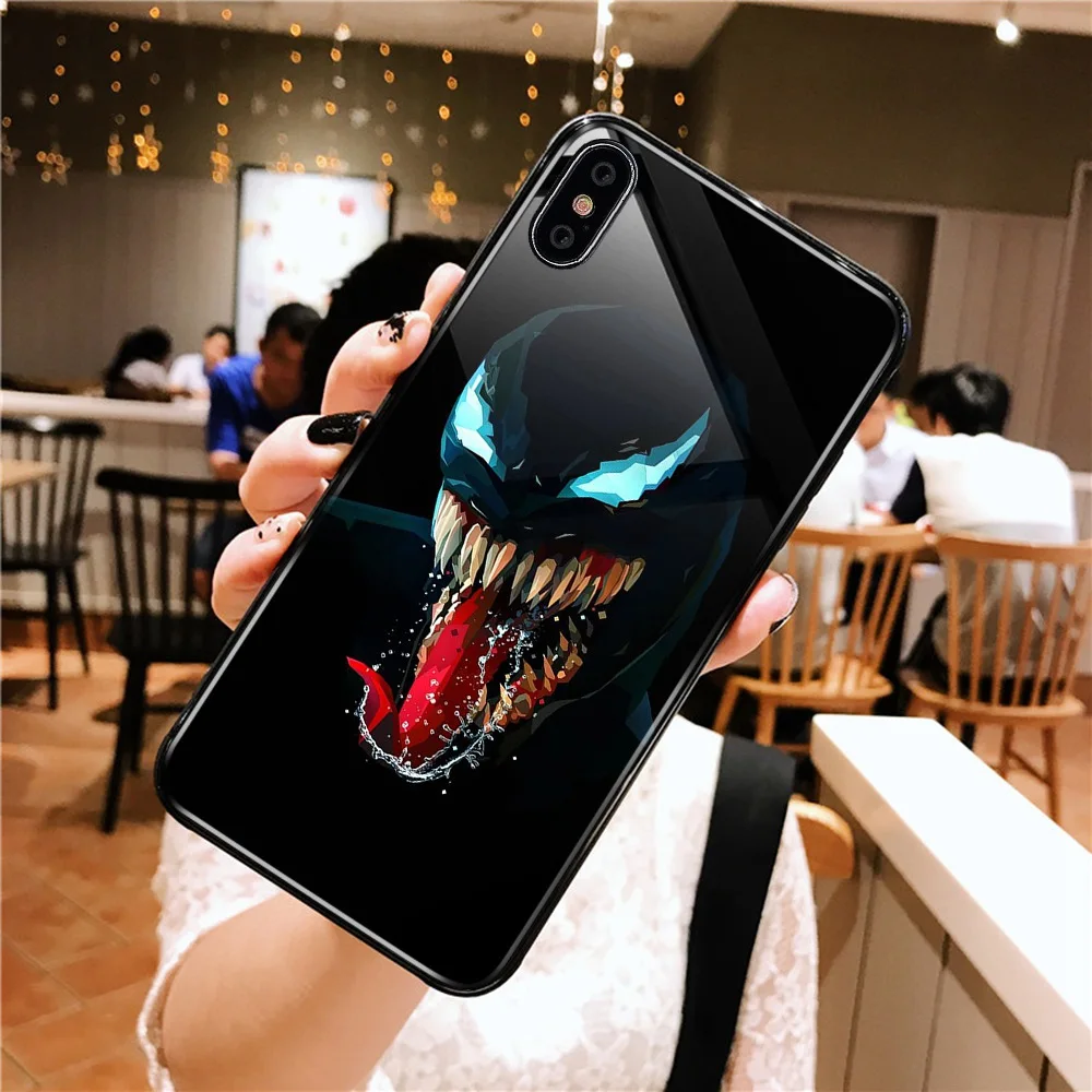Luminous Marvel Venom Case For iPhone 6 6S 7 8 Glass Luxury Phone Case For Apple iPhone 6 6S 7 8 Plus X XS XS Max Cover Luminous Marvel Venom Case For iPhone 6 6S 7 8 Glass Luxury Phone Case For Apple iPhone 6 6S 7 8 Plus X XS XS Max Cover