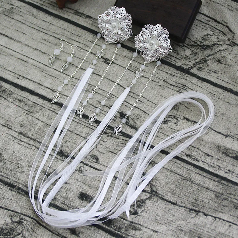 ribbon hairclip chinese style hair clip long tassel hairclip classic hair flower vintage hair accessories