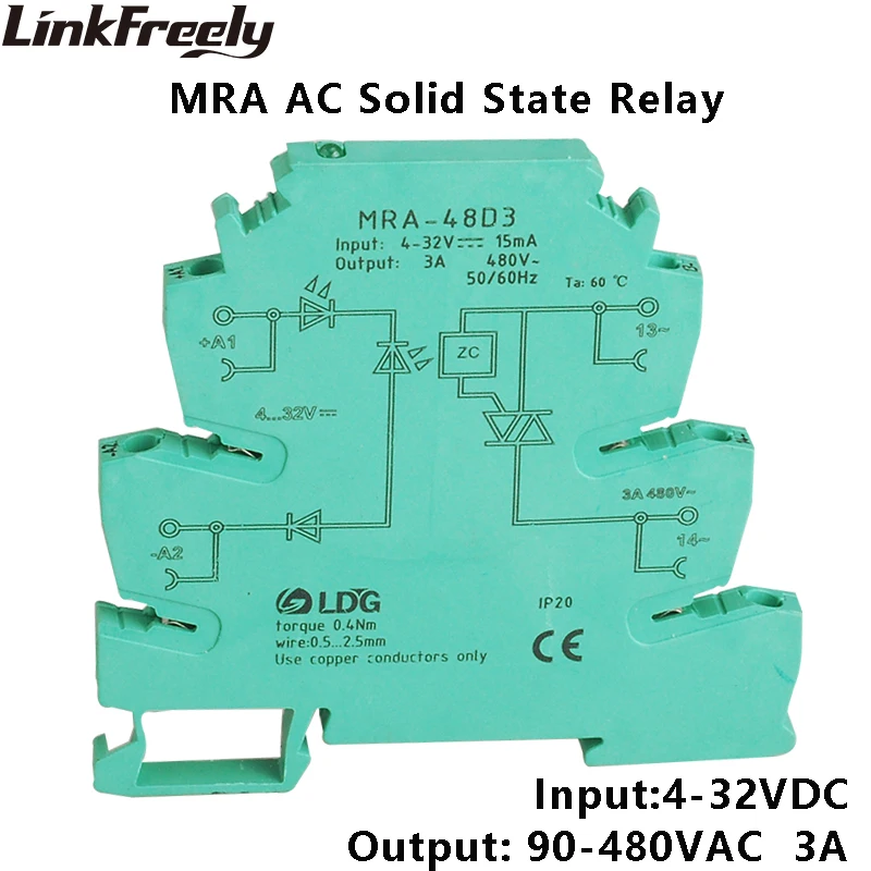 

MRA-48D3 Innovative Programmable Solid State Relay 3A Ultra Slim 6.2mm Input: 3V 5V 12V 24V 32V DC Interface SSR Relay Module