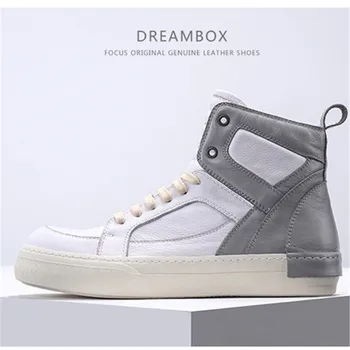 

Full Real Leather handmade high top quality flat lace up trainer sneaker boots High Street Men Customized Shoes