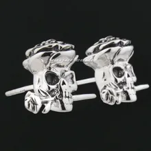 925 стерлингового серебра роза череп цветок мужской Байкер-рокер серьги гвоздики 8R003(1 пара
