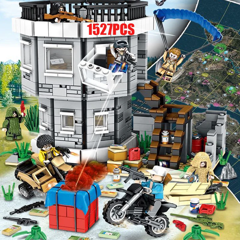 Военные игровые сцены brickmania pubg war battery moc строительный блок мотоцикл пистолет кирпич армия Ghillie костюм Фигурки игрушки