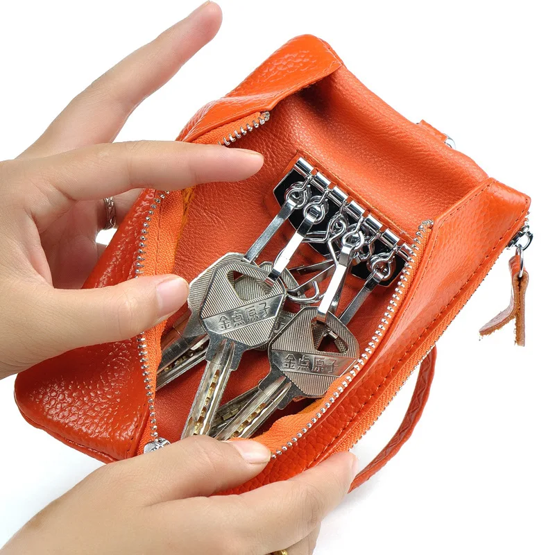 

Fashion Genuine Leather Key Case Holder Keyring Pouch Coin Purse Case Wallet Ladies Housekeeper Key Wallets Casual Keychain