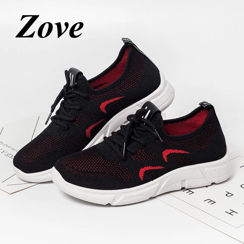 

ZOVE Women Flats Walking Shoes 2019 Summer Lace Up fashion Sneakers Breathable Light Outdoor Walk Sport Flats Shoes Ladies Shoes