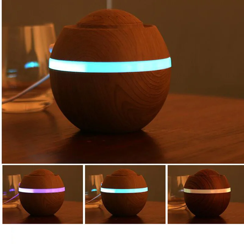  500ml Aroma Essential Oil Diffuser USB Ultrasonic Air Humidifier with Wood Grain 7 Color LED Light 