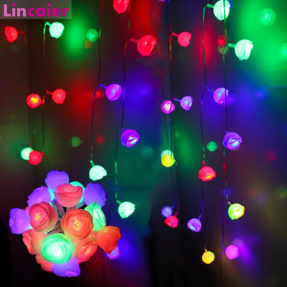 

3M 20pcs Multicolor Rose Flower LED Lights String Wedding Table Centerpiece DIY Party Decoration Bachelorette Bridal Shower