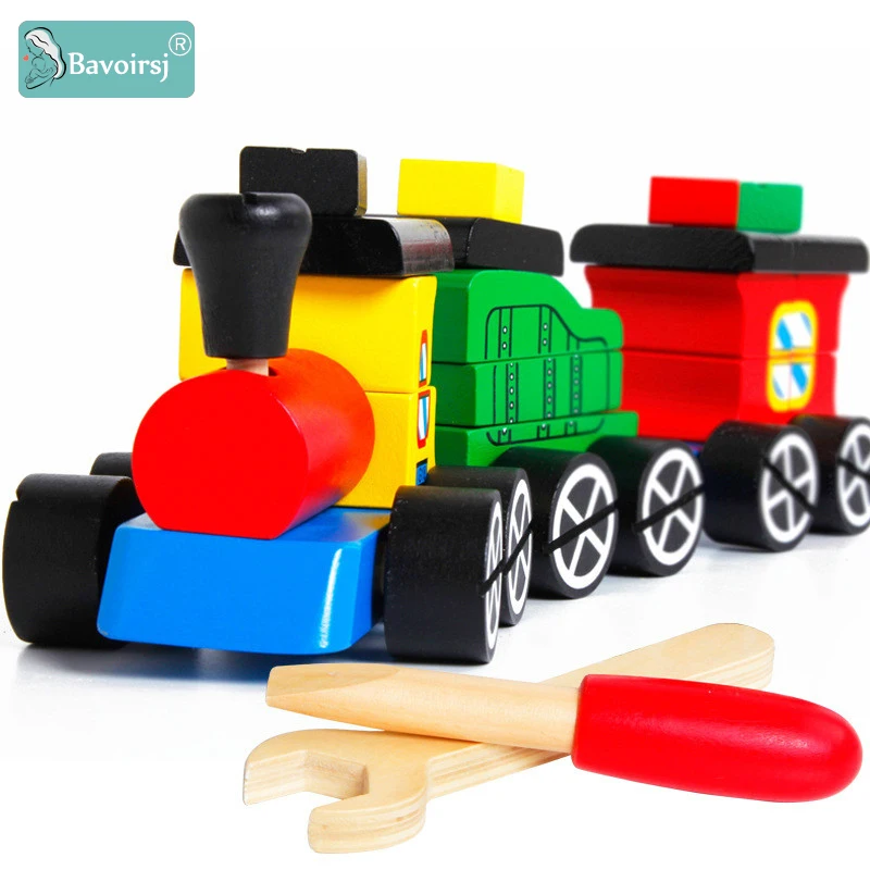 

Bavoirsj Wooden Toys Baby Colorful Screw Nut Wood Train Montessori Toy for Kids Boys Educational Waldorf Baby Toys BJ015