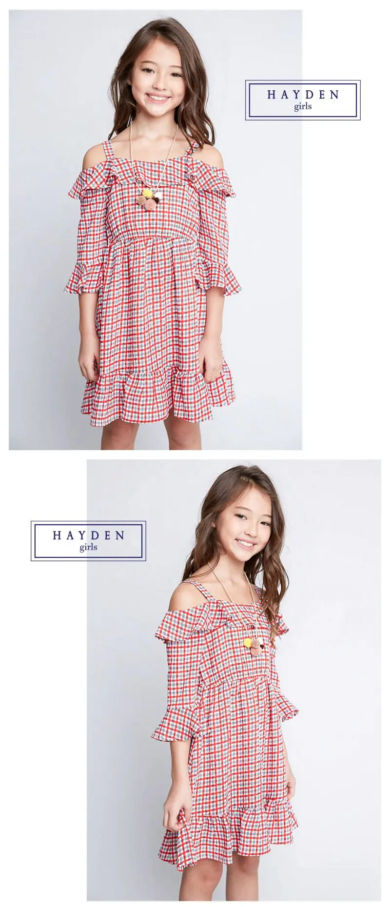 Girls Plaid Off Shoulder Dress G5506-8