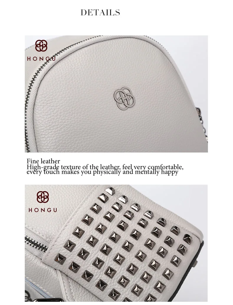 Fashion Women Backpack Ladies Handbag Shoulder Bag Leisure Upscale Genuine Leathe Bag With Rivet protection For Girl College Bag         H51940151-1 (14)