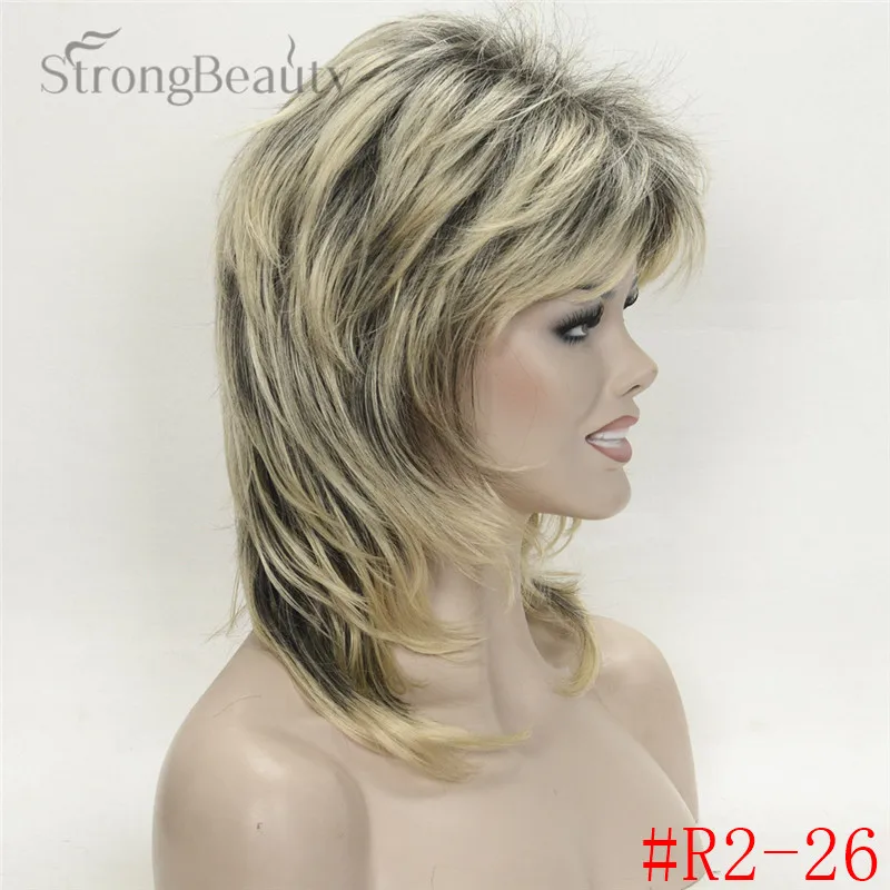 blonde with dark roots Ombre hair Wig Medium Length Cascaded Layers Synthetic Hair Women's Full Wig (4)