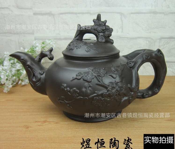 Китайский чайник, очень большой кунг-фу, чайник, MeiKaiWuFu, черная грязь, Фиолетовый глиняный горшок 1200 мл, чайный сервиз, чайная церемония