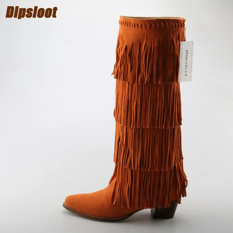 fringe high heel boots