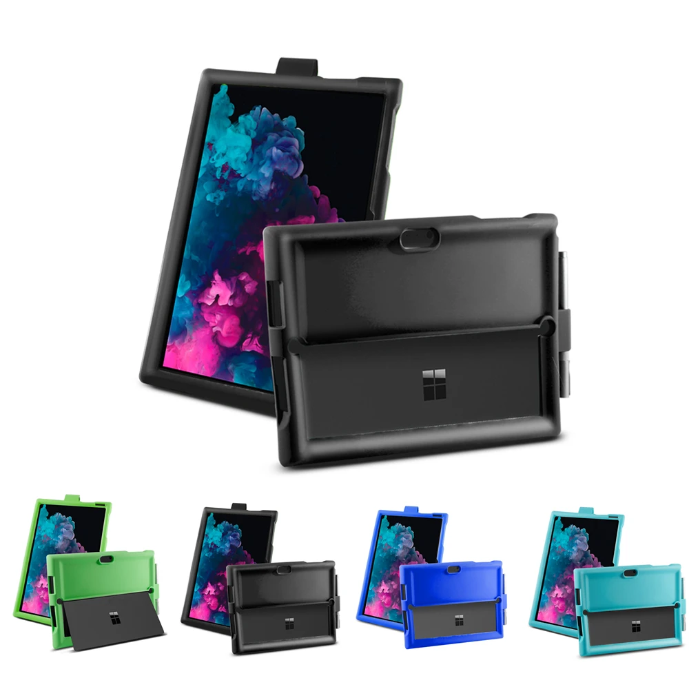 

Microsoft Surface Pro 3 4 5 6 Case Tablet Silicone Flat Shell Anti-Drop Anti-Slip Shockproof Sleeve+Pen Groove Flip Stand Cover