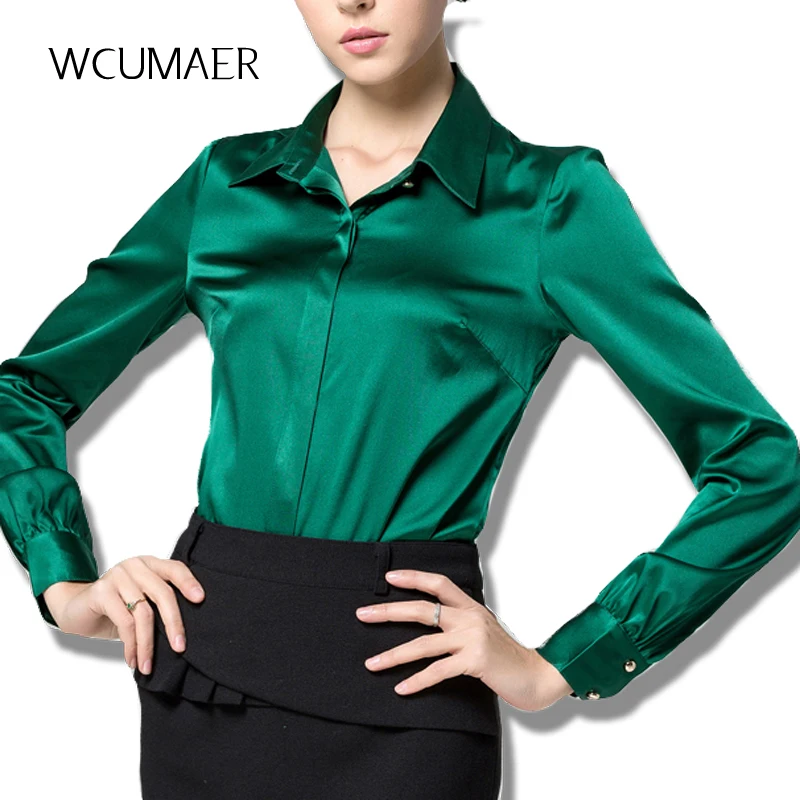 S XXXL women Fashion silk satin blouse button ladies silk