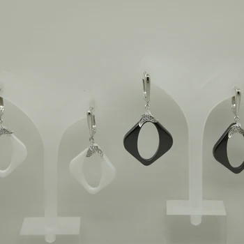 

elegant leaf cz stone square hi-tech scratch proof ceramic hoop earring 1pair