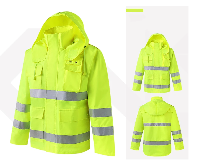 HI VIS Светоотражающий дождевик дорожное строительство экологическая форма плащ водонепроницаемая верхняя куртка с логотипом печать