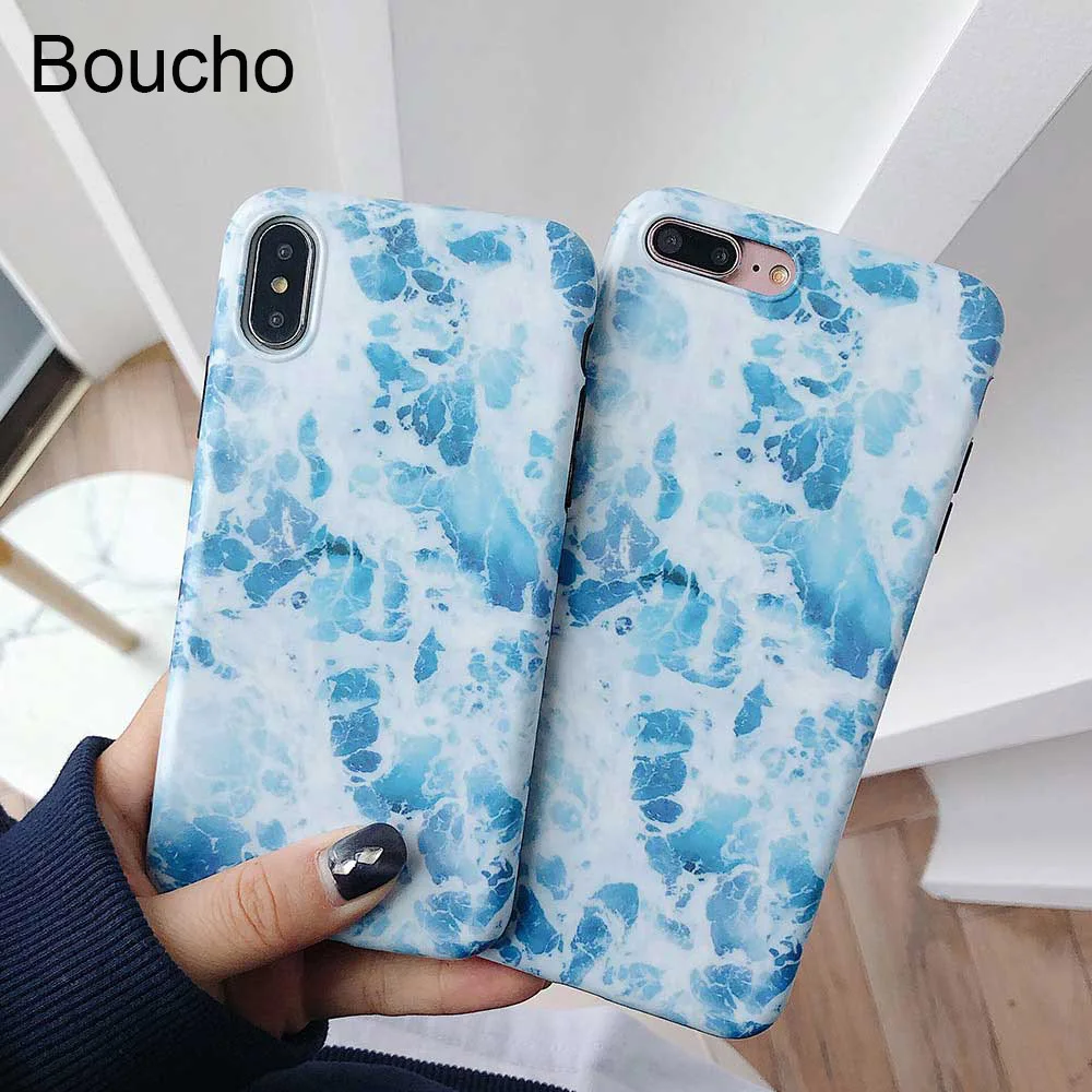 Boucho Light Blue Marble Phone Cases For iphone X Xs Max Xr Shell Luxury IMD Soft Cover 8 7 6 6s Plus Case Capa Coque |