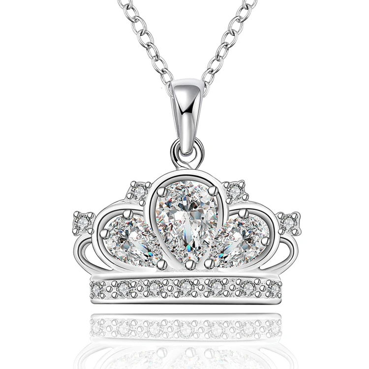 SPCN579 Women's 925 Sterling Silver Crown Pendant Necklace With Cuhic