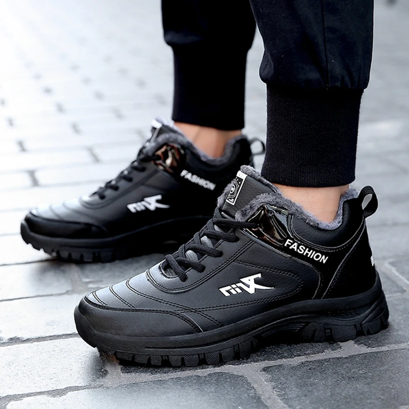 Winter Men Old Elderly Outdoor Hiking Shoes Plush Warm Sneaker Black Male Fitness Snow Boots Trekking Jogging zapatos waterproof