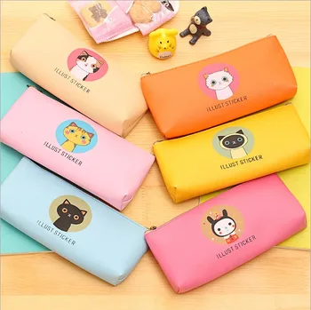 

1 Pc/Lot Cute Lovely Colorfu Cartoon Cat-Family PU Leather Pencil Bag & Pencil Case for School Stationery & Office Supply