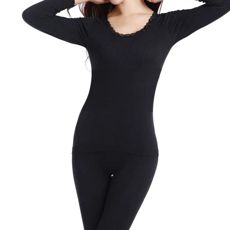 Ropa mujer invierno, подштанники для женщин, зимние подштанники, термобелье, костюм, плотное модальное женское термобелье - Цвет: Черный