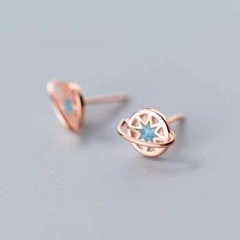 

MloveAcc Real 925 Sterling Silver Rose Gold Color Mini Planet Stud Earrings for Women Brincos