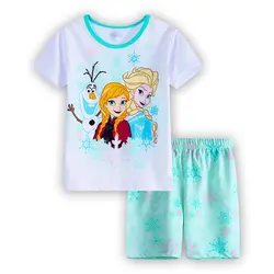 Дропшиппинг От 2 до 7 лет мультфильм печати Комплекты одежды для маленьких девочек короткий рукав пижамы для сна
