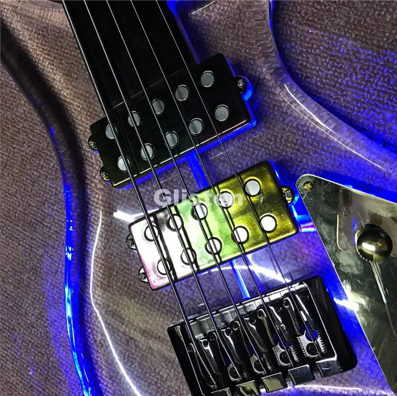 Акриловая Электрогитара Бас-гитара с грифом из черного дерева, безрезной светодиодный светильник бас-гитара
