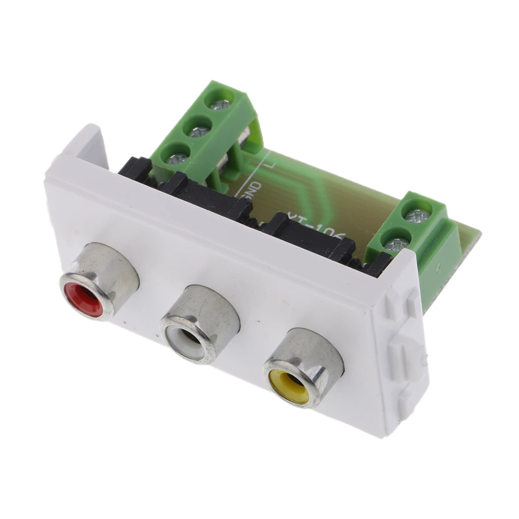 3 Way RCA Wall Socket Module/Modular with Frame Solderless Type for PC AV TV 3 Ports Female Wallplate Durable Design