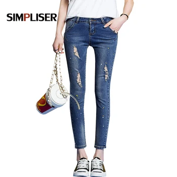 

SIMPLISER Mid Waist Ripped Jeans Pencil Pants 2018 ladies Fashion Slim Jeans Trousers Plus Size 26-32 femme Pantalon