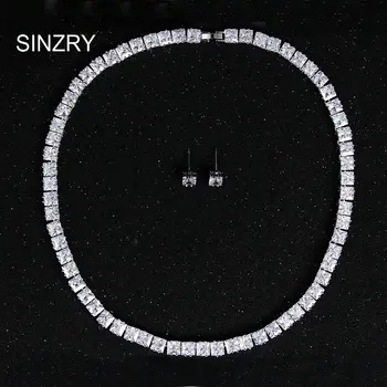 

SINZRY 2016 Classic design bridal jewelry white Cubic zircon square shape wedding necklace earring jewelry set