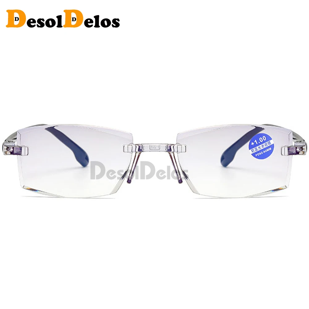 Rimless Diamond Trimming Reading Glasses+1.0 +1.50 +2.0 +2.50 +3.0 +4.0 For Men Women Elderly Anti Blue Light Reading Glass