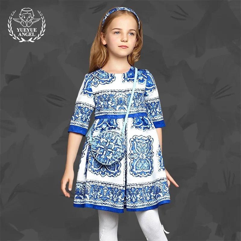 2018 New Summer Fashion Childs Clothes For Meisjes Half Sleeve Print Spring Roupa Menina Floral Ruched Folk Style Vestido Curto 