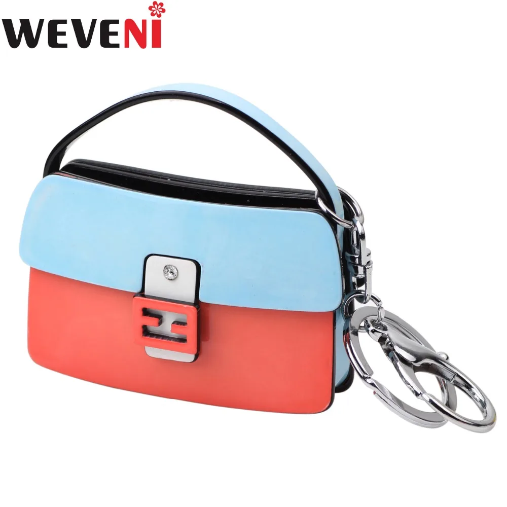 

WEVENI Acrylic Handbag Shape Key Chain Key Ring For Women Bag Charm Keychain Key Holder Wholesale 2017 Hot Trendy Jewelry