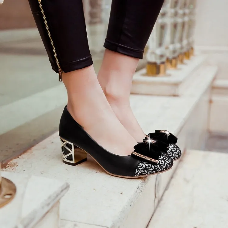 Xjrhxjr женская обувь милая обувь с модным круглым носком в римском стиле толстый каблук 5 см Повседневное работы тонкие туфли для женские