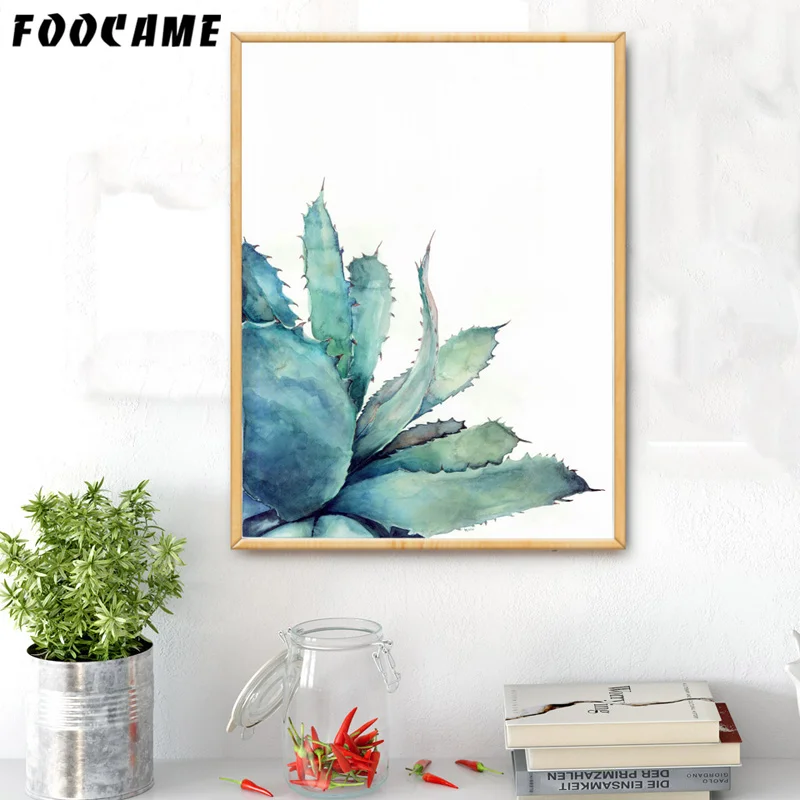 FOOCAME Watercolor Tropical Plants Cactus Posters and Prints Art Canvas Painting Home Decoration Wall Pictures For Living Room | Дом и сад