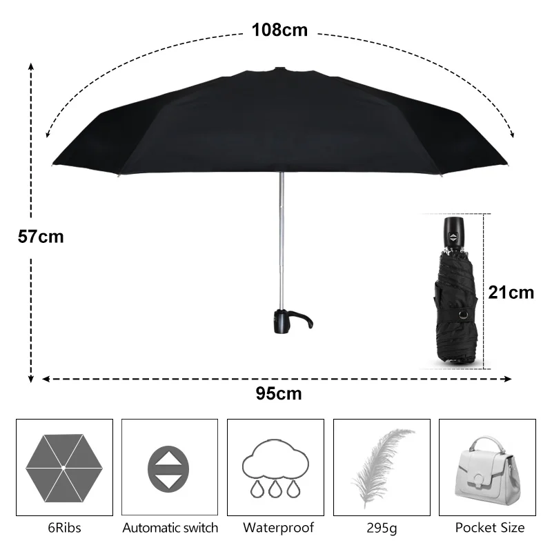 Мини карманный автоматический 5 складной зонт от дождя женский зонт с защитой от ультрафиолетового излучения для женщин Подарки для путешествий маленькие зонты для мужчин