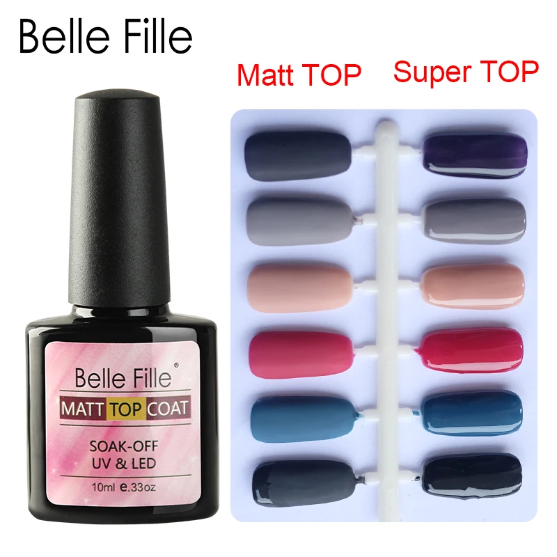 Belle Fille Матовый верхний слой прозрачный гель для ногтей УФ замочить более