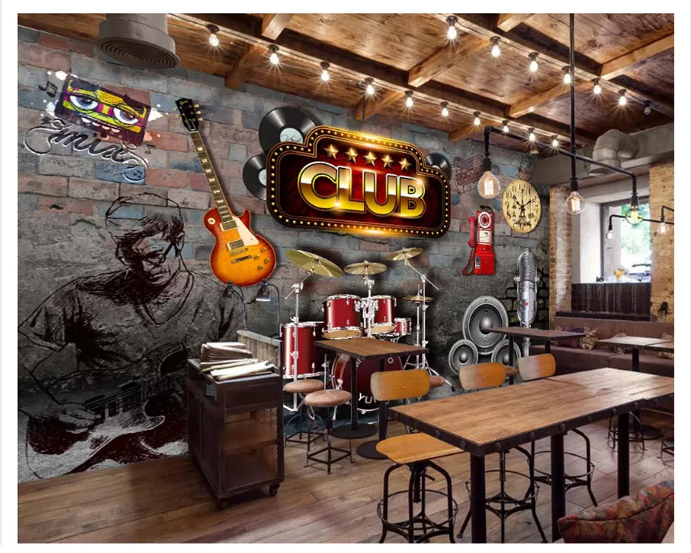 Обои для стен 3d гитара Музыка 3D Бар одежда для ночного клуба фон papel де parede обои для стен behang