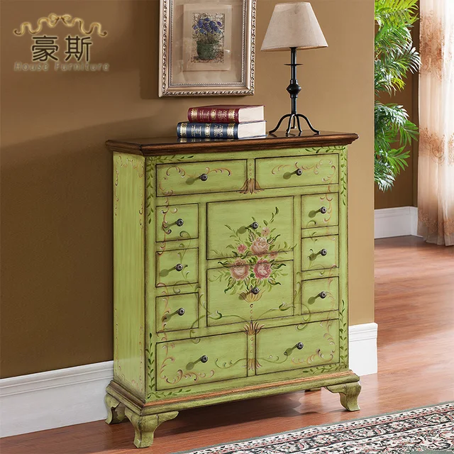 House Furniture Hand Painted Wood Entrance Cabinet Drawer Storage House Furniture Hand Painted Wood Entrance Cabinet Drawer Storage Cabinets Lockers Specials New Wine