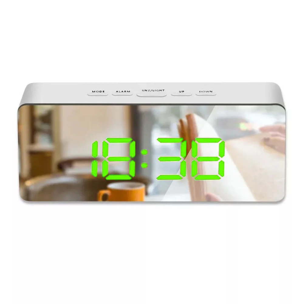 New Digital LED Thermometer Display USB Mirror Night Light Alarm Clock Timepiece - Цвет: Зеленый