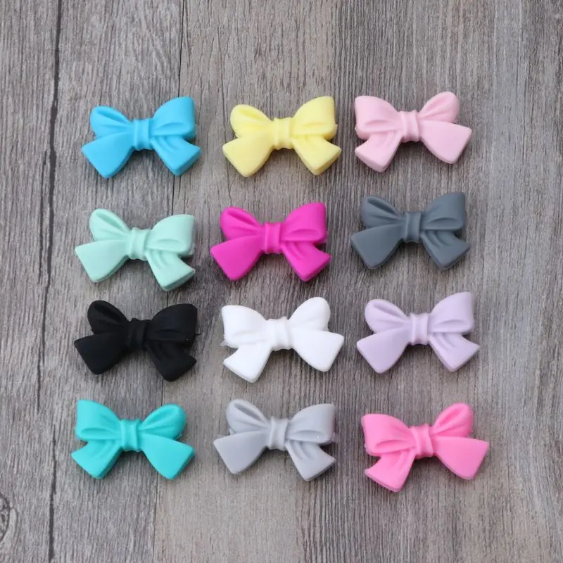 

5pcs Mini Silicone Bow Small Tie Beads For Teething Holes DIY Beads BPA Free Silicone Beads Baby Teether