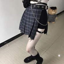 Новое поступление летне-осенних серых клетчатых юбок, шорт, женская короткая юбка в складку, короткая юбка для девочек в стиле панк