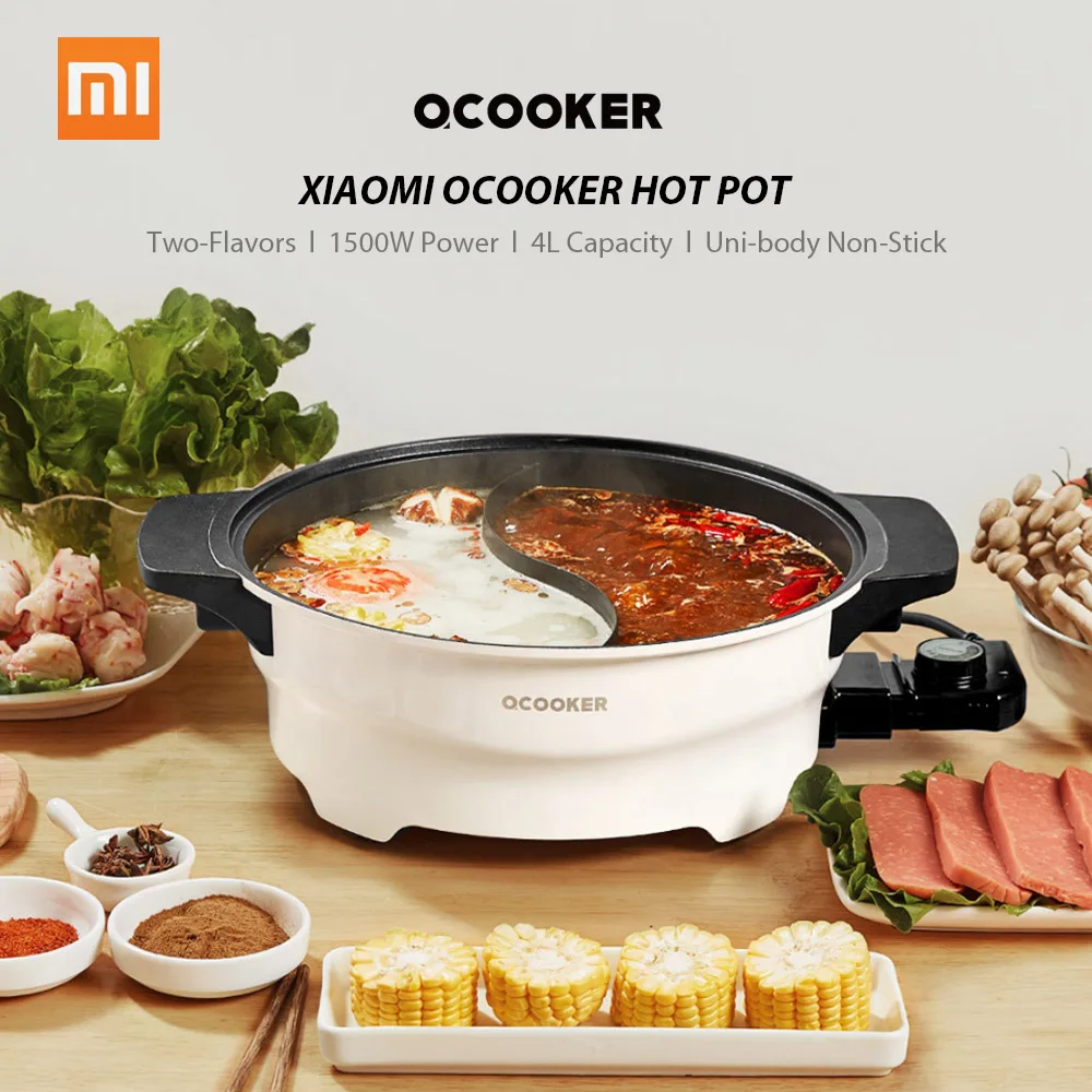 Xiaomi OCOOKER, горячий горшок, двойной, разделенный, Два вкуса, кухонная посуда, маленькая овца, горшок, горячий горшок, суп, запас, горшок, зимние, вечерние, инструмент для приготовления пищи, 1500 Вт