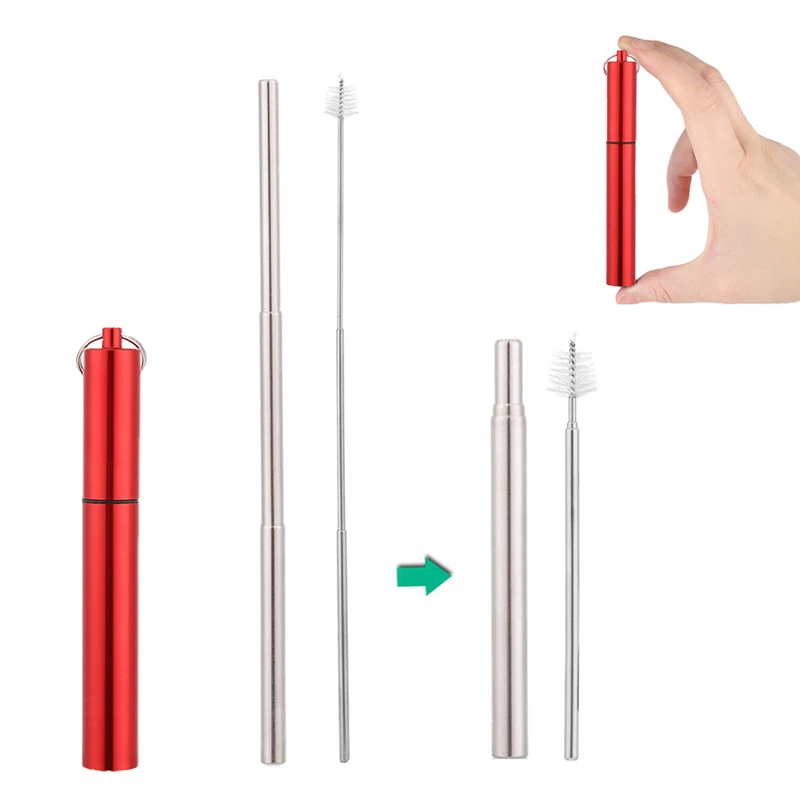

Reusable Metal Drinking Straws Stainless Steel Sturdy Bent Straight Drinks Straw With Keychain Storage Case And Cleaning Brush