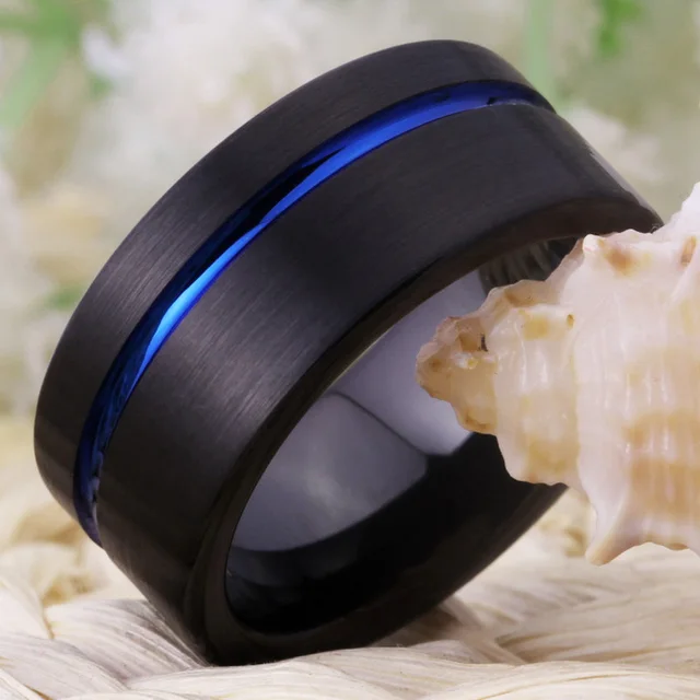 10mm Black Brushed Effect TungstenWith Blue Offset Groove 2