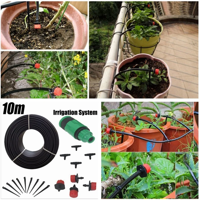 10m Hose 12pcs Drippers Drip Irrigation System Home Garden Bonsai